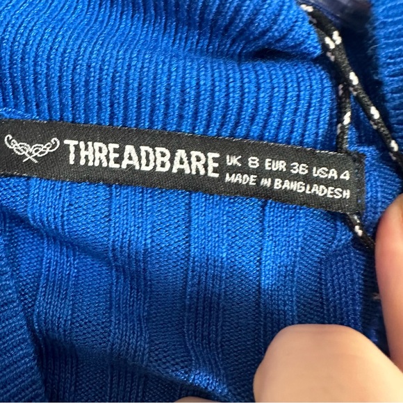 Threadbare Women’s Ribbed Mock High Neck Long Sleeve Shirt in Royal Blue US 4 - Picture 2 of 3